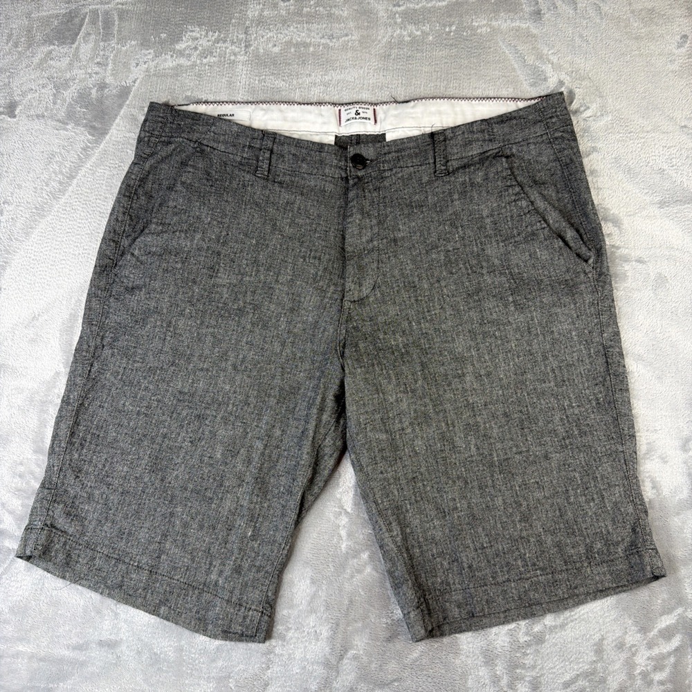 Jack & Jones Linen Shorts Men's Regular Gray Flat Front Casual Chino Shorts